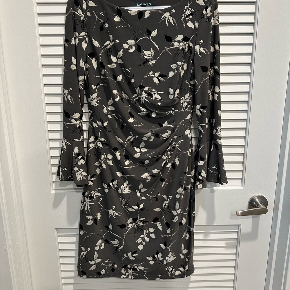 Lauren Ralph Lauren Black and White Ruched Sheath Dress